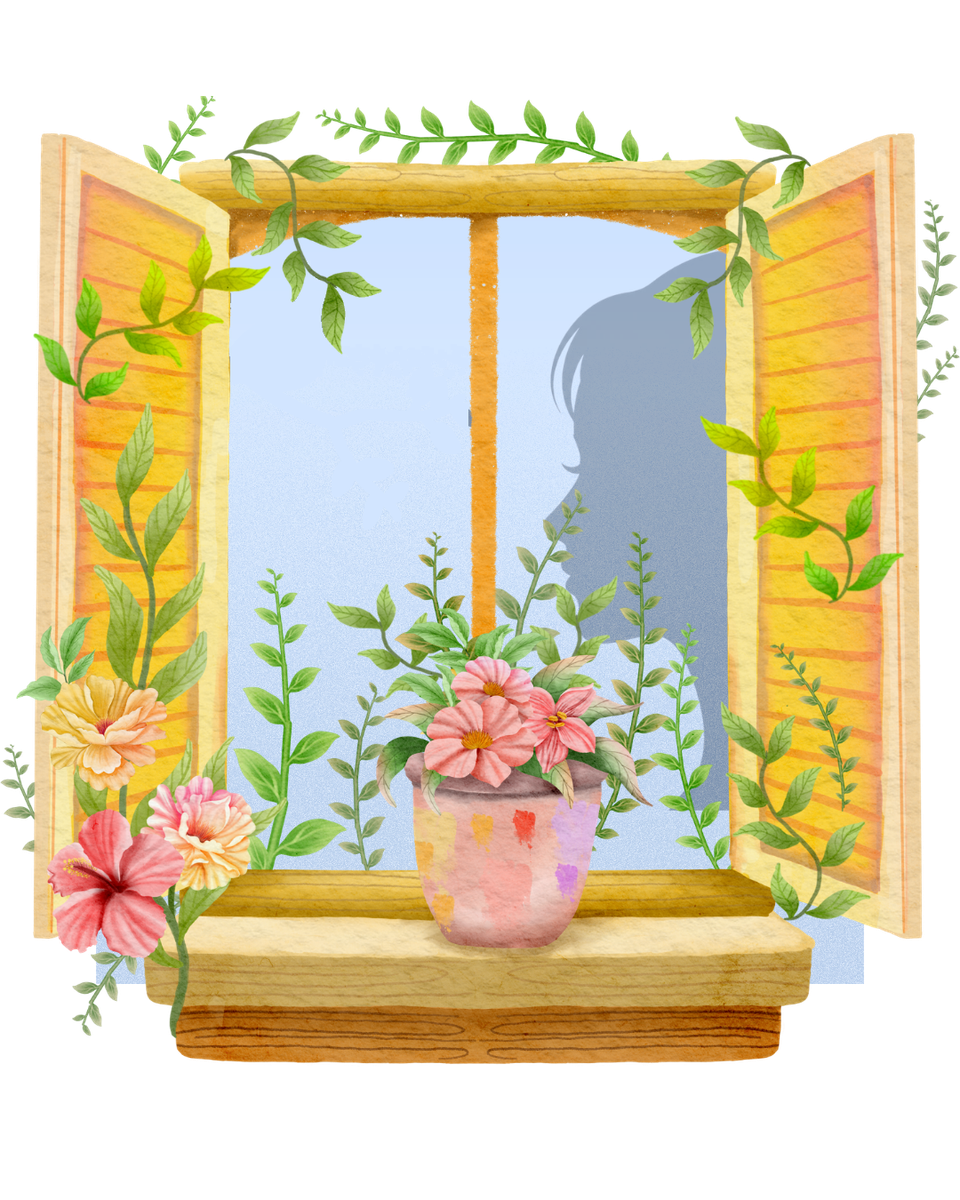 花と窓辺のイラスト
